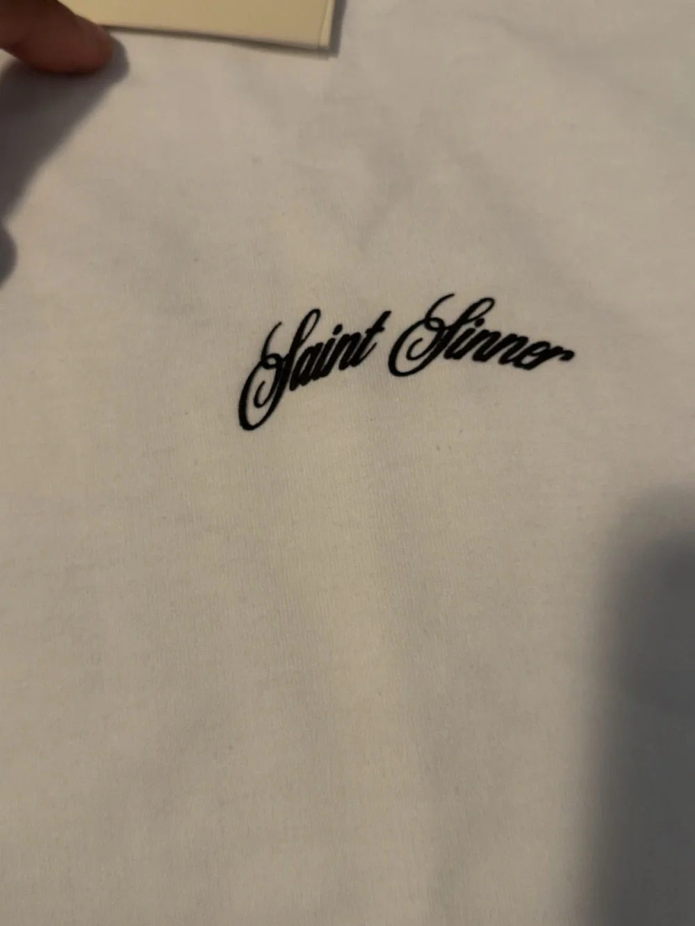 Saint Sinner Graphic Tee - White with Black Print Boxy Fit